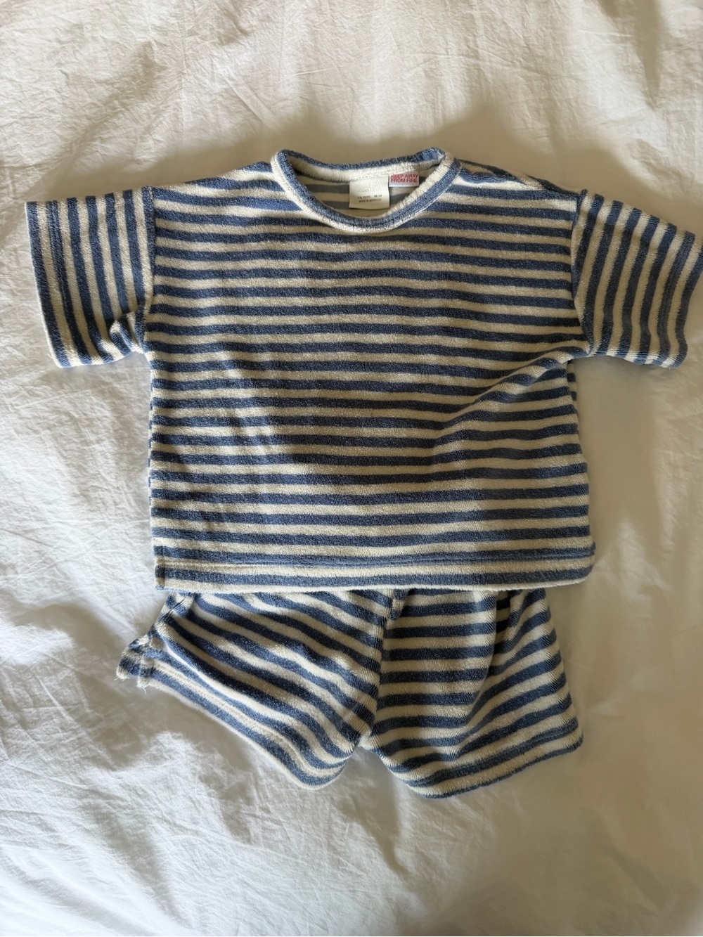 Zara Baby Blue Striped Terry Cloth Shirt Shorts Set 18M 86cm